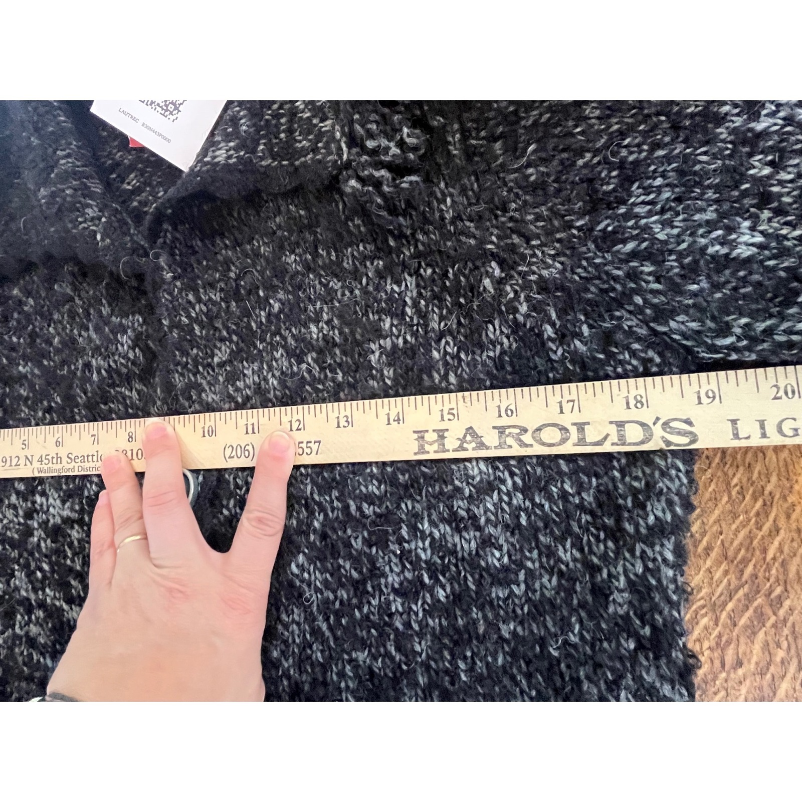 Kuna Baby Alpaca Wool Fringe Sleeve Cardigan M Nwt Y2k Marled Button Black Grey — image 7 of 8